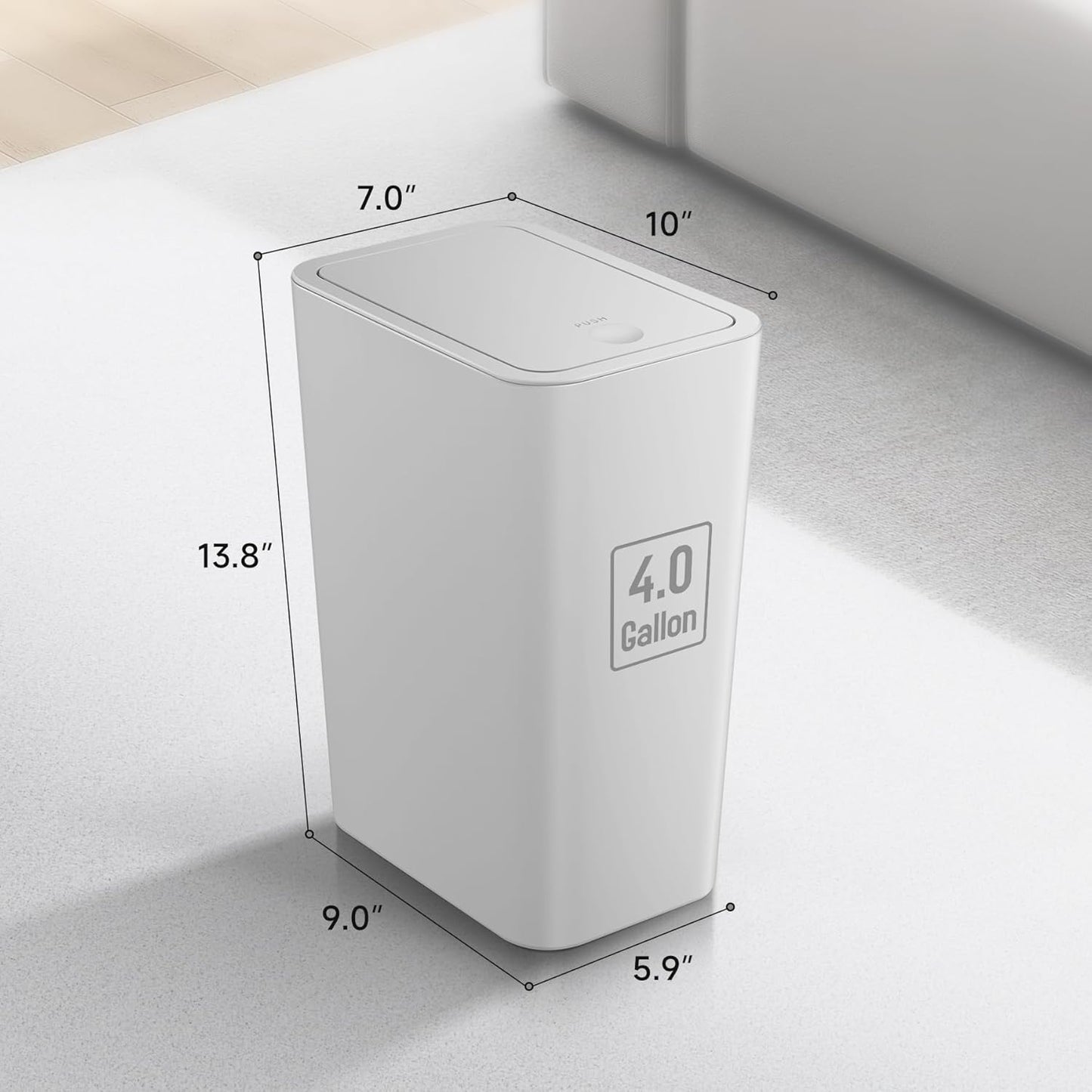 TIPGO Bathroom Trash Can with Lid, 4 Gallon / 15 Liter Small Garbage Can, Press Top Bin, Plastic Wastebasket with Pop-Up Lid for Bedroom, Living Room, Office (Grey, 2 Pack)