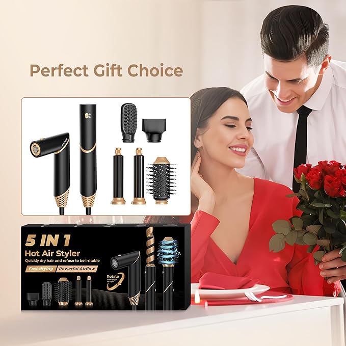 5 in 1 Blow Dryer Brush,Hair Dryer Brush with Detachable Air Styler,Negative Ionic Hair Dryer with Attachments,Hair Dryers for Women Volumizer,Straightener,Drying