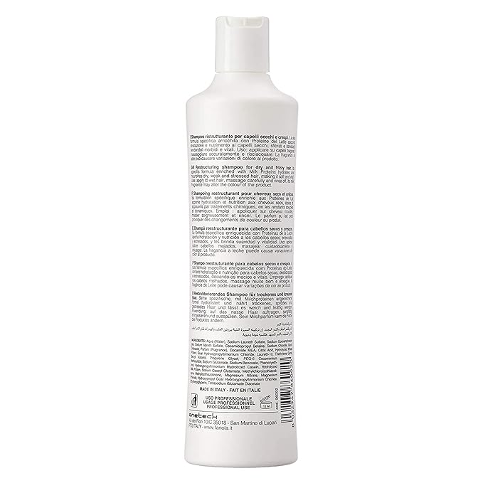 Fanola Restructuring Hair Shampoo for Women & Men - Moisturizing Shampoo for Dry Hair Enriched with Milk Protein - Repairing, Nourishing, Anti-Frizz Formula for Dry & Brittle Strands (11.83 Fl oz)