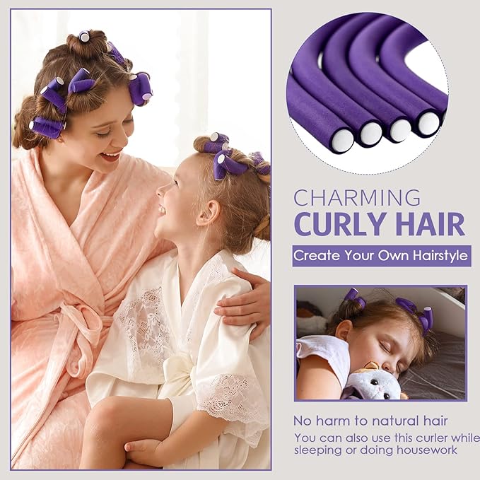 WILLBOND 60 Pieces Flexible Curling Rods Hair Curlers Rollers Twist Flexi No Heat Rods Rollers for Long Short Hair Women(0.3 x 7 Inch,Purple)