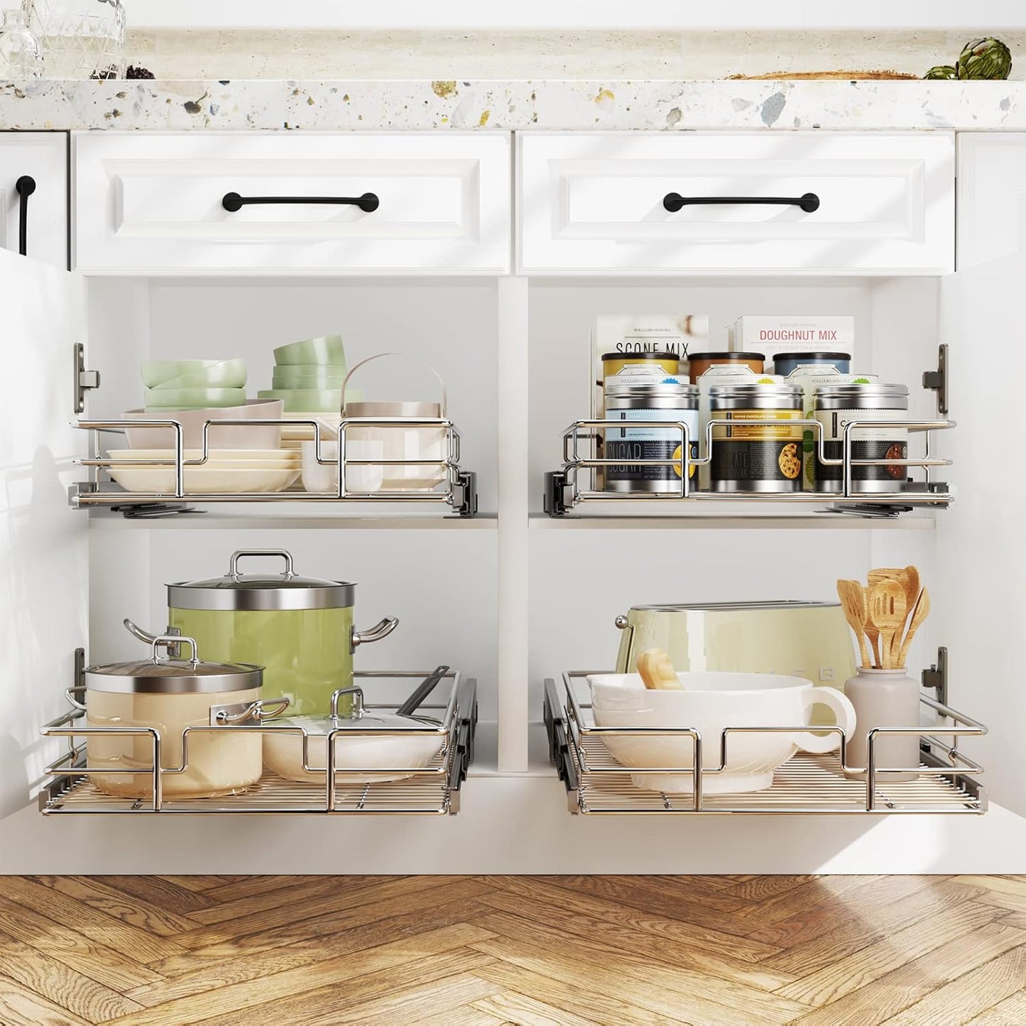 LOVMOR Pull Out Cabinet Organizer 14" W x 18" D, Kitchen Cabinet Pull Out Shelves Slide Out Storage…