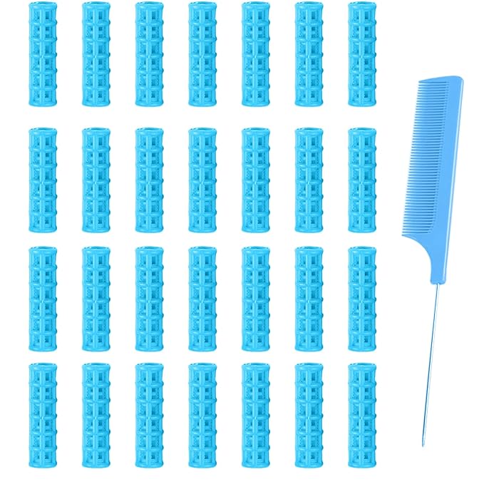 28PCS Small Rollers for Short Hair Tiny Rollers No Heat Curlers Wth Clips Small Curlers Roller for Short Hair Mini Tiny Snap On Hair Roller (Blue)