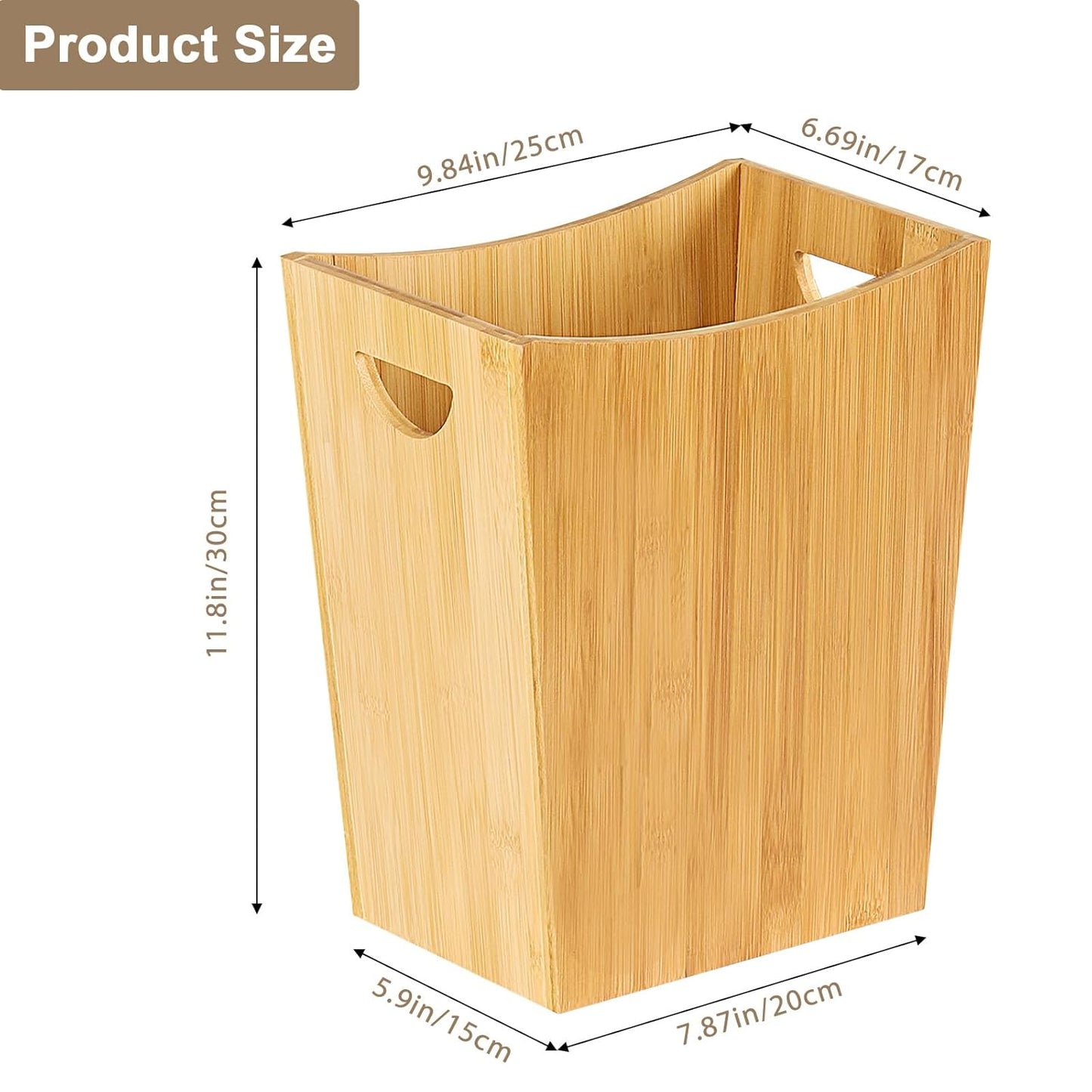 SEHERTIWY Wood Trash Can Wastebasket, 2 Gallon Small Waste Basket with 2 Handles, Rectangular Bathroom Garbage Can for Bathroom, Office, Living Room, Bedroom, Kitchen