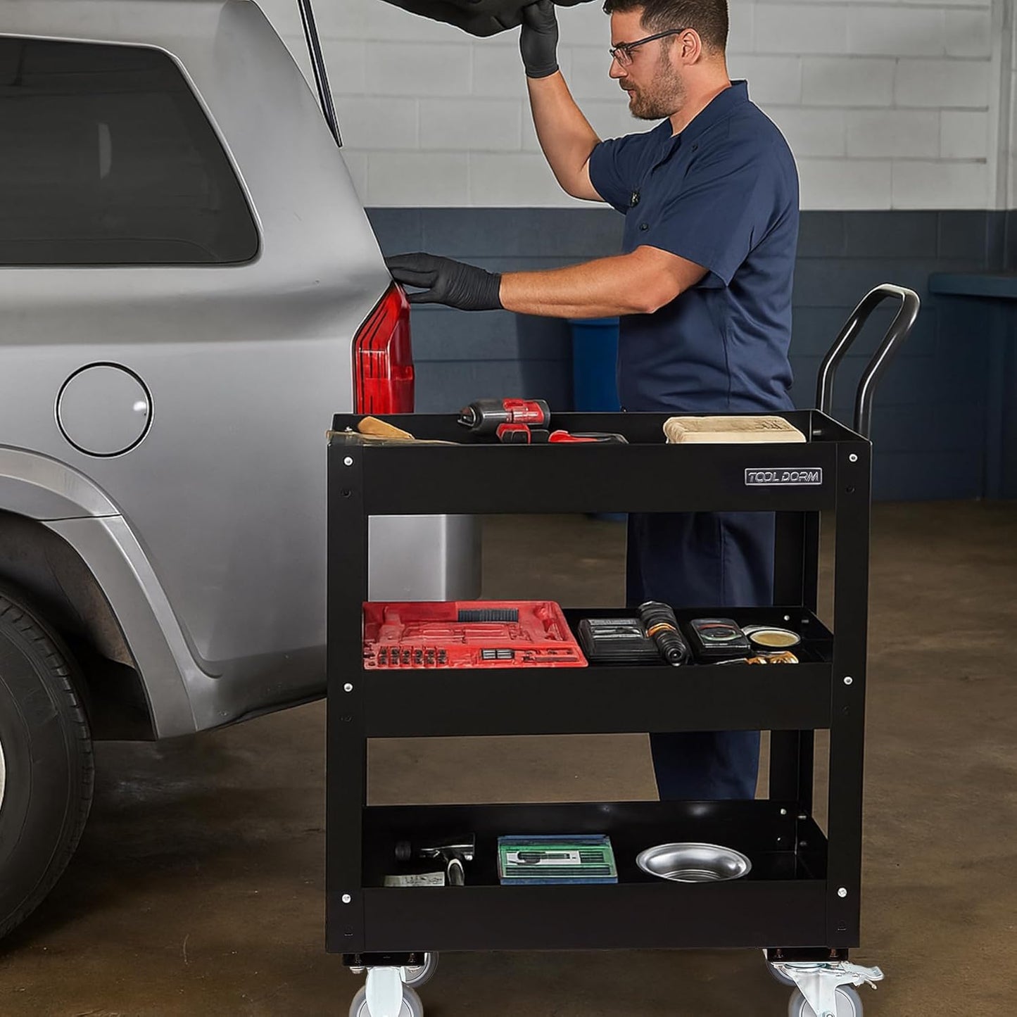 3 Tray 29.3 inch Tool Cart, self Assembly, 300 LBS Capacity Rolling Tool Carts on Wheels, Heavy Duty Utility Cart, Mechanic Tool Storage Cart for Garage, Warehouse and Repair Shop, Black