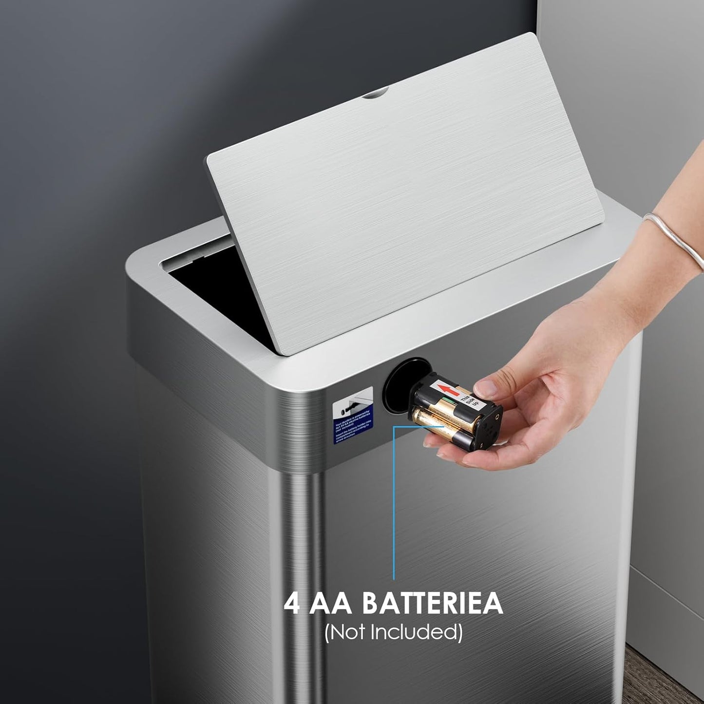 TLSUNNY 16 Gallon Motion Sensor Trash Can,Touchless Automatic Garbage Can,Brushed Stainless Steel Smart Bin,with Bag Holder,Soft Close Lid,for Kitchen,Office,RV,Bedroom,Living Room (Silver, 60L)