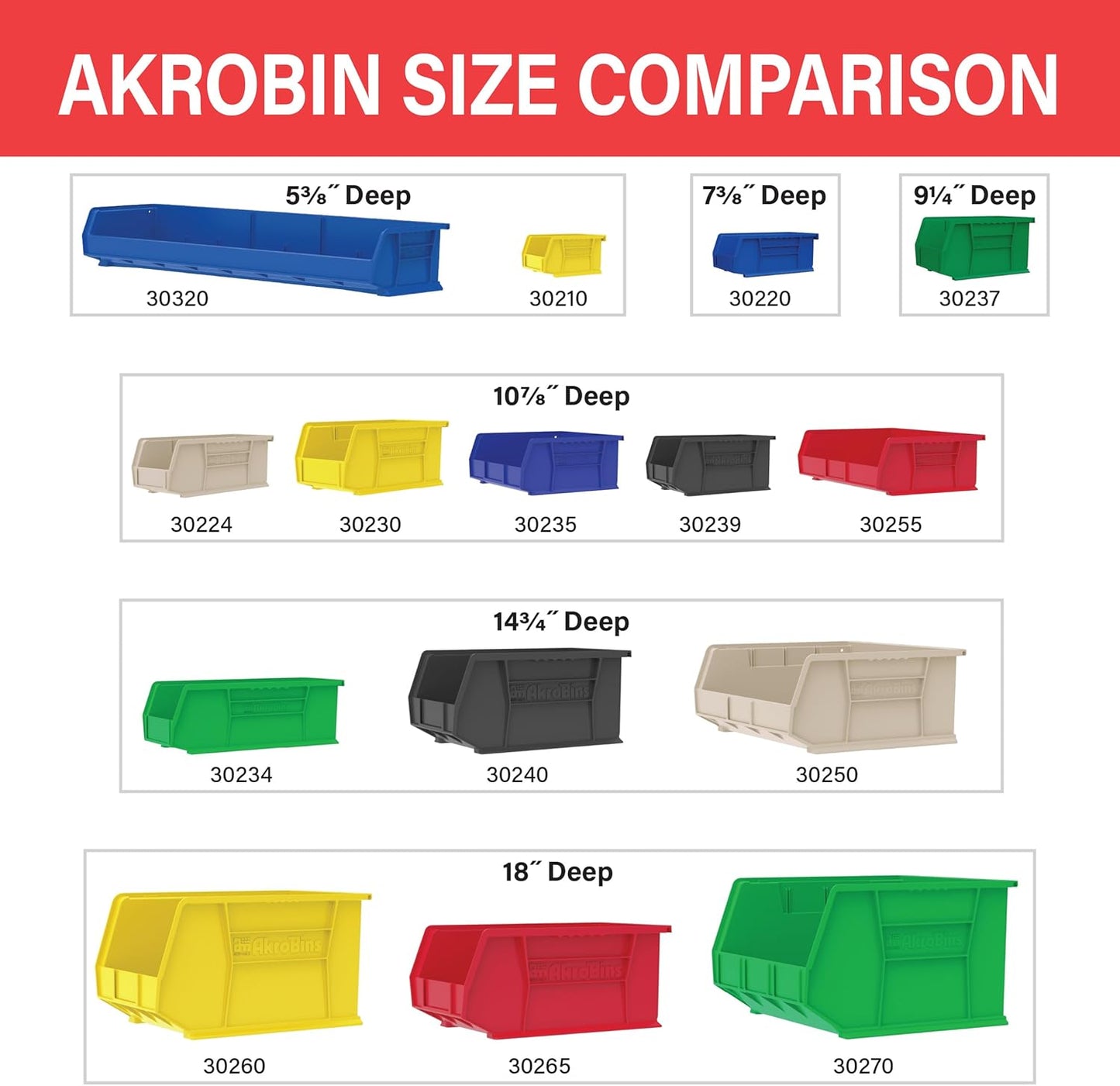 Akro-Mils 30240 AkroBins Plastic Storage Bins, Space-Saving Stackable Bins for Garage, Pantry, Craft Organization, 15" x 8" x 7", Stone, 12-Pack