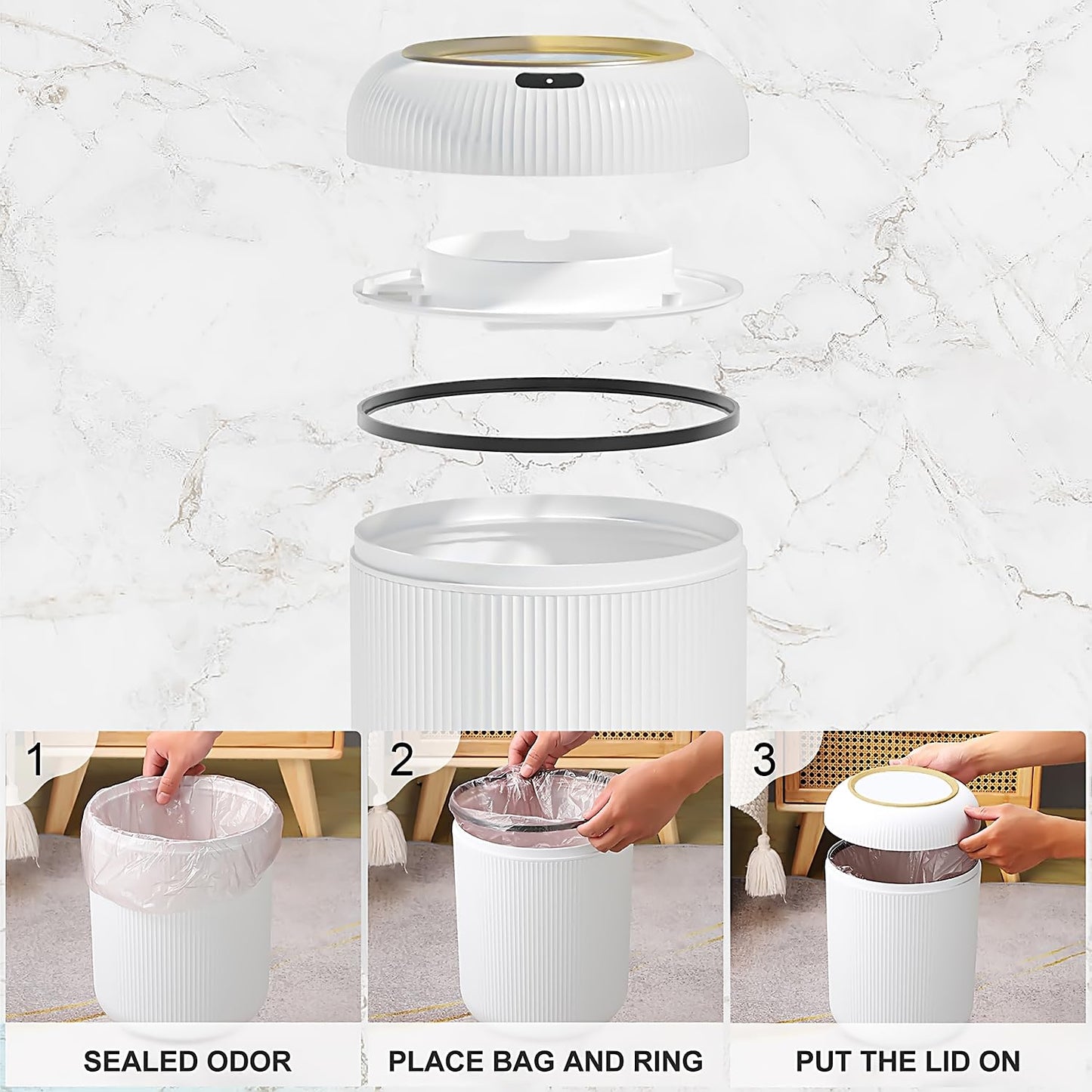 Automatic Motion Sensor Bathroom Trash Can with Lid, 3 Gallon Touchless Trash Bin, Smart Plastic Electric Garbage Cans Small White Wastebasket for Office, rv, Bedroom, Living Room