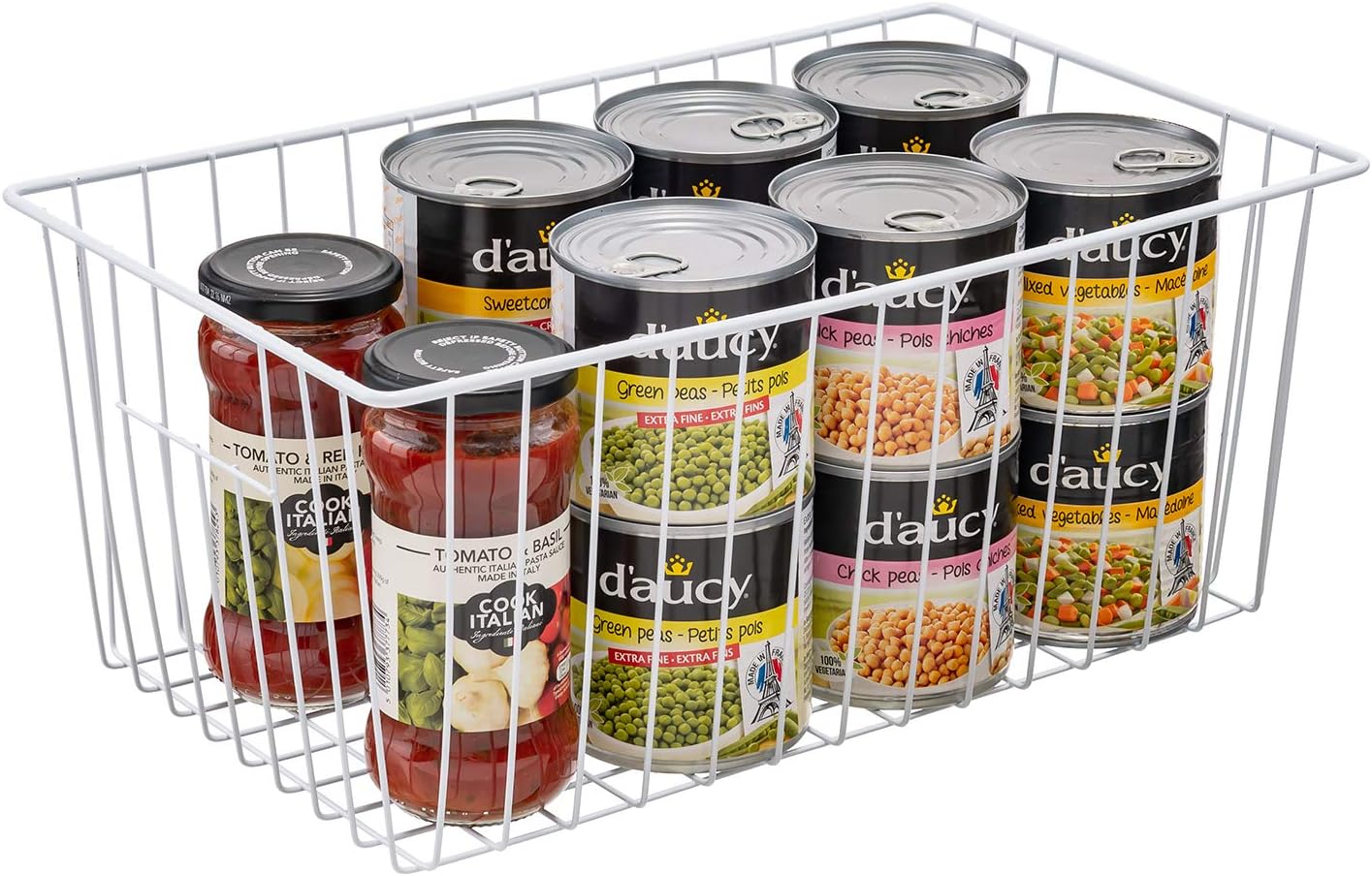Upright Freezer Organizer Bins,Freezer Storage Baskets for 16, 17, 21 cu.ft Standup Freezer, Wire Storage Baskets with Built-in Handles, 6Pcs , White