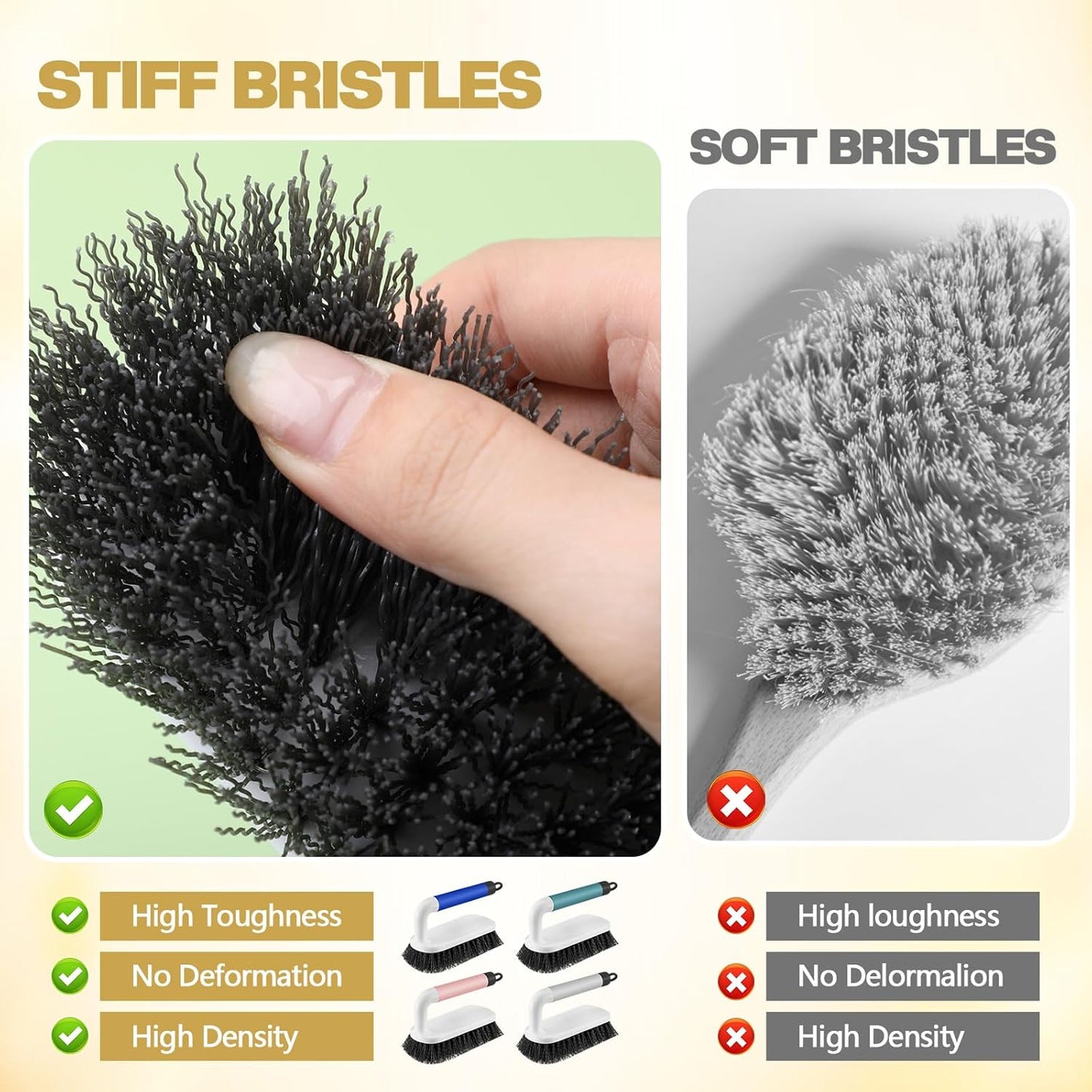 16 Pack Scrub Brush Heavy Duty Cleaning Brushes with Handle Stiff Bristles Scrub Brush Bulk for Shower Bathroom Carpet Kitchen Bathtub Scrubber, Grey, Blue, Green, Pink