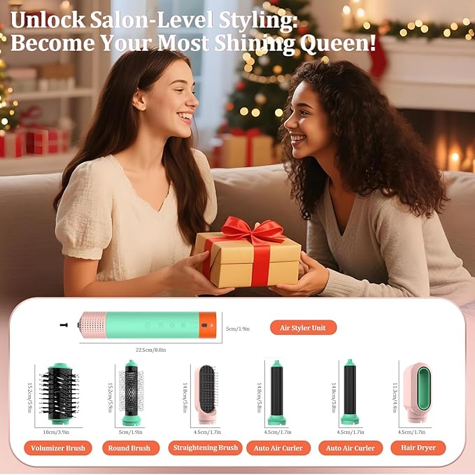 Blow Dryer Brush 6-in-1, Professional Hot Air Styler with Negative Ion, 110000RPM High-Speed Auto-Curlers Hair Styler-Fast Drying, Hot Air Brushes for Curling Volumizing Straightening No Heat Damage