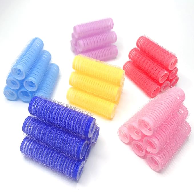 24PCS Self Grip Small Hair Curlers Set Nylon Hair Rollers, Heatless Pro Salon Hairdressing Curler Tools for Women, Medium Short Hair (0.8in, Pink)