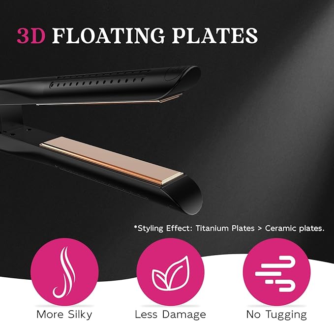 SKIMI Airflow Styler, Titanium Flat Iron Hair Straightener, Professional Curling Iron with Cooling Air Vents to Lock in Style, 5 Temps & Dual Voltage, Auto Off(Black & Champagne).