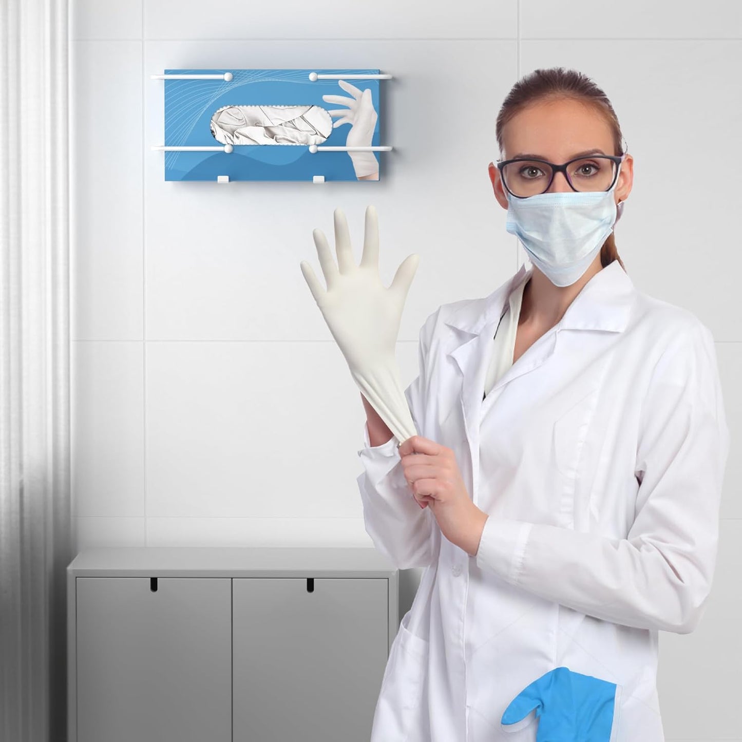 Glove Box Dispenser Wall Mount: White Holder Organizer for Disposable Glove & Tissue Box - Organizer on Wall in Lab, Kitchen, Bathroom, Garage