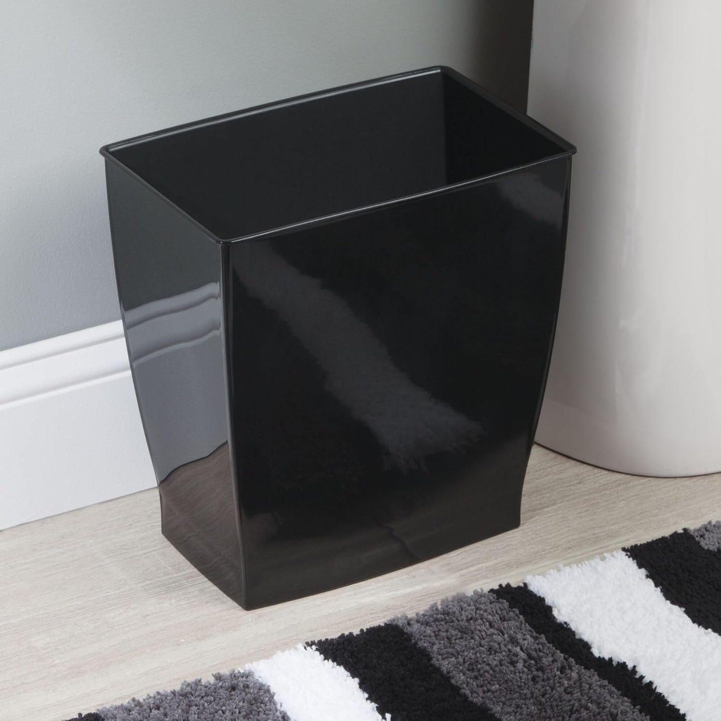 iDesign Small Rectangular Bathroom Trash Cans - Set of 2 - Black