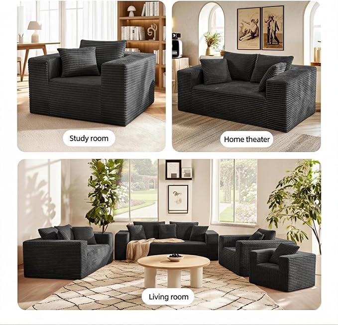 2-Seater Deep-Seat Corduroy Lounge Sleeper Sofa - No Assembly, Frameless Foam Cloud Couch for Living Room, Bedroom, Apartment, Dorm, Office