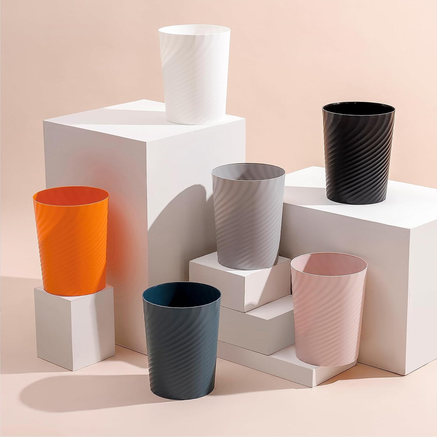 UUJOLY Plastic Small Trash Can Wastebasket, Garbage Container Basket for Bathrooms, Laundry Room, Kitchens, Offices, Kids Rooms, Dorms, 1.8 Gallon, Bluish Green, 2 Pack