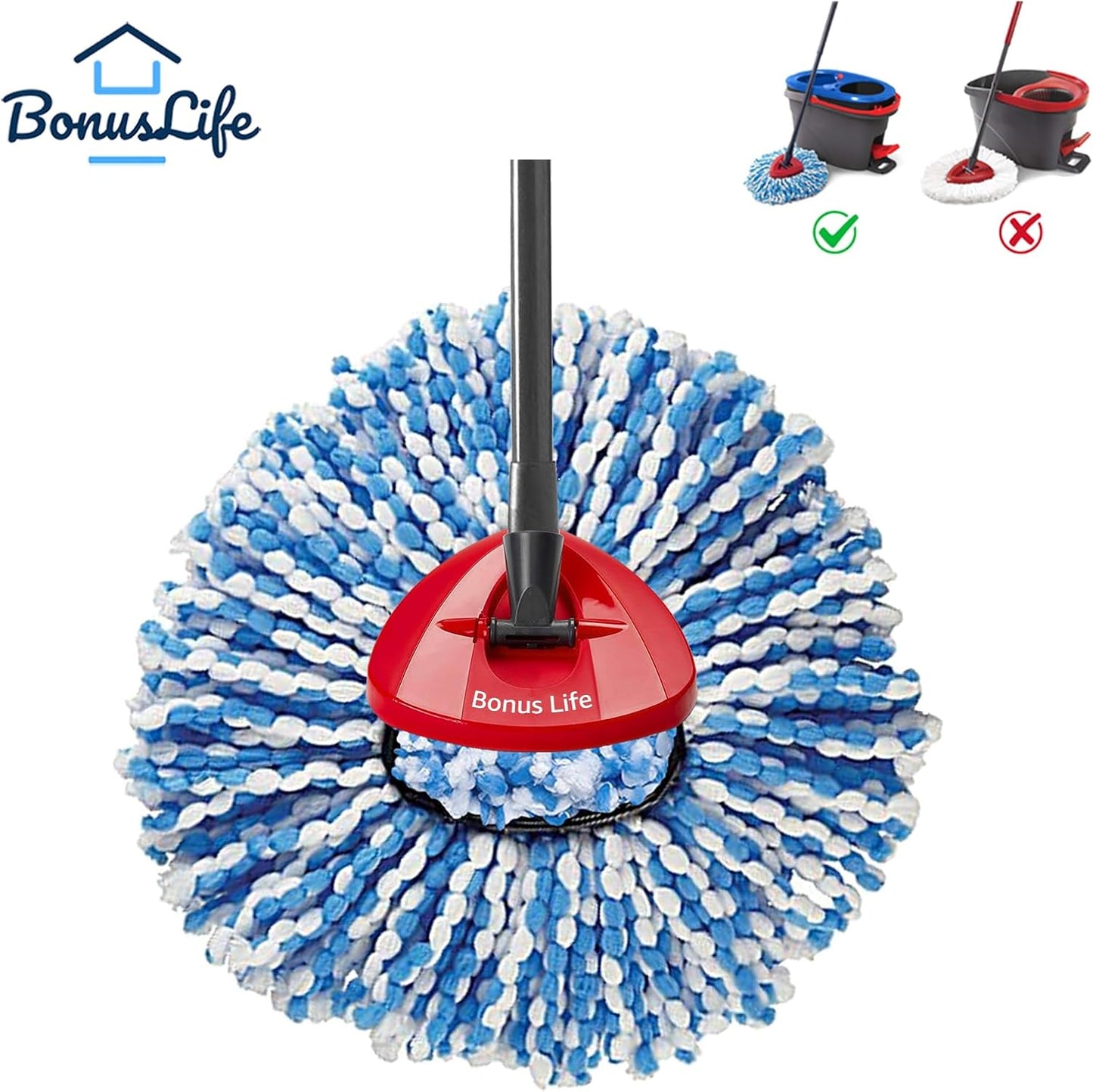 BonusLife 4-Pack Mop Head for O-Ceda RinseClea Spin Mop Refill 2-Tank System Only Easy Cleaning Microfiber Replacement