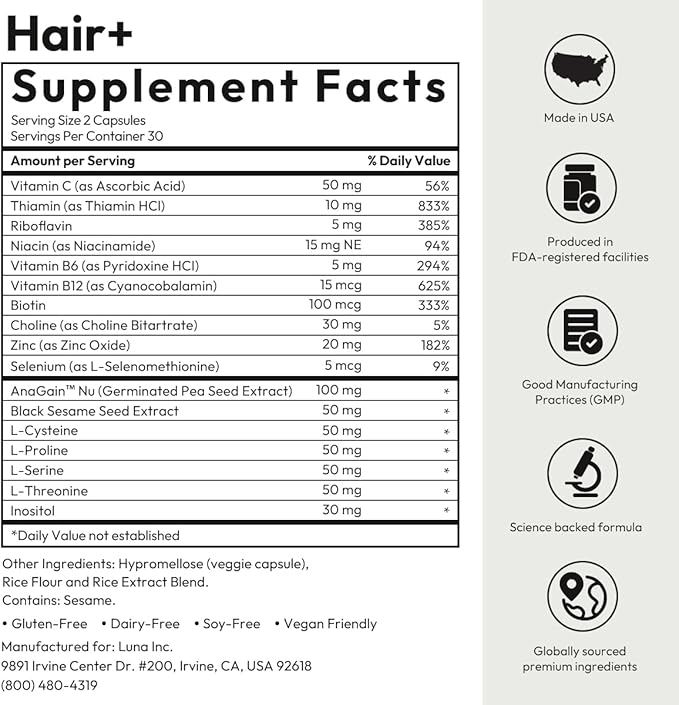 BIGVITA Hair Growth Supplement – Fast Hair Regrowth for Thicker, Fuller Hair | AnaGain™ Nu, Biotin, Black Sesame Extract | Hair Loss Support for Women & Men | Vegan, Gluten-Free – 1 Month Supply