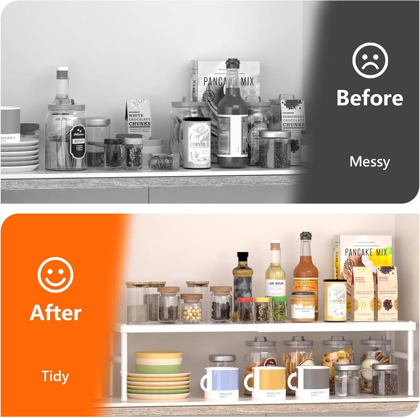 Expandable adjustable stackable kitchen organizer,Spice Racks,Counter Shelf for Cabinets,Small Cupboard Organizers,Heavy Duty Metal Pantry Storage Shelves Racks for kitchen, cabinet, study, bathroom