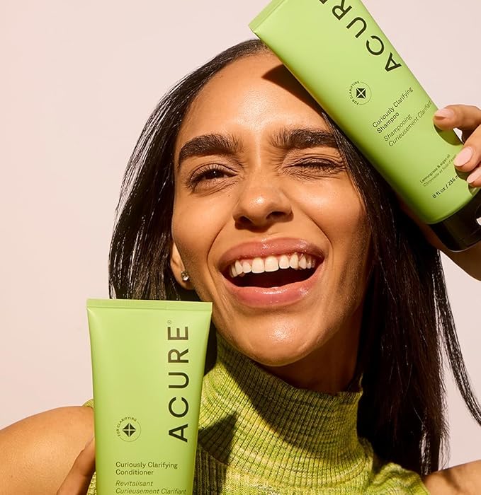 Acure Curiously Clarifying Shampoo and Conditioner Set - Daily Deep Cleansing & Hydrating Set for Women & Men, Detox for Oily Hair & Scalp Build Up, Paraben Free, Sulfate Free - 8 fl oz (2 Pack)