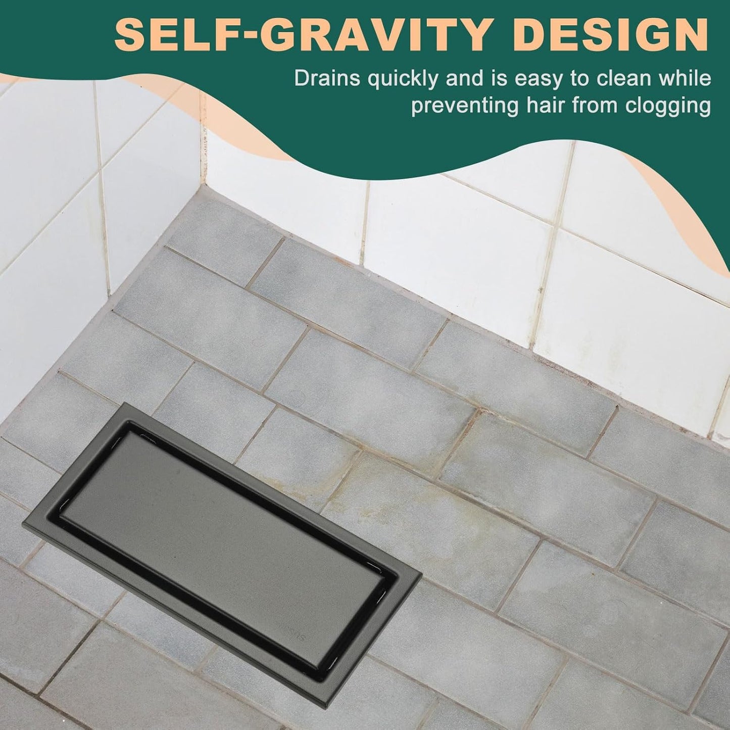 uxcell Rectangular Shower Drain, Brushed 304 Stainless Steel Odor-Proof Floor Drain Linear Shower Drain Hair Catcher for Bathroom Kitchen and Laundry Room(12 Inch, Bright Silver)