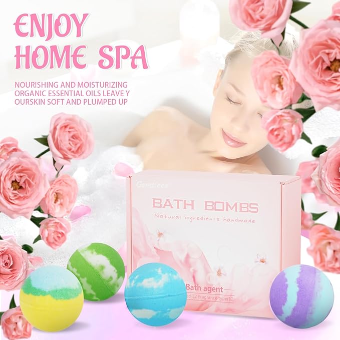 Bath Bombs for Women, 12 Pcs XL Organic Natural bathbombs with Shea Butter & Safe Oil for Dry Skin Moisturizing, Relaxing Aromatherapy, Bubble SPA, Mothers Day Gifts for Her Wife Girlfriend Mom