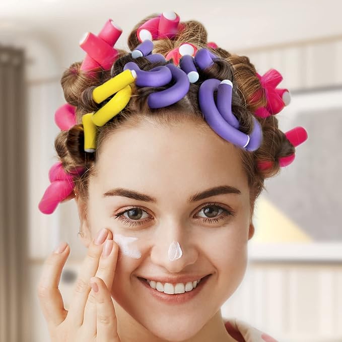 30Pcs 9.45" Flexible Curling Rods No Heat Hair Rollers Curlers with 3 Sizes Foam Curlers Hair Rods for Long Hair