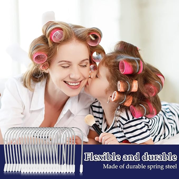 Vin Beauty 20 Pieces Hot Curler Clips Replacement, Stainless Steel Hair Roller Pins for Long Hair, J-Shaped Design Fit 1 1/2 Inches Hot Rollers, 20 PCS