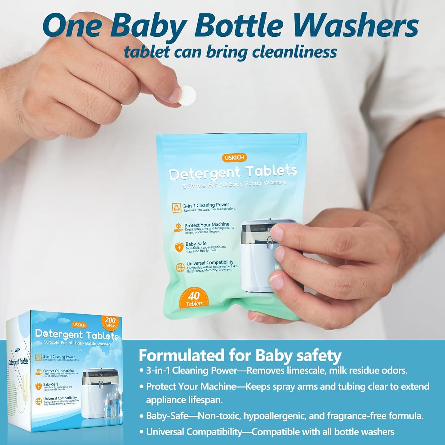 200Pcs Detergent Washing Tablets for Momcozy,Deep Cleaning Baby Brezza Bottle Washer,Compatible with All Brands Baby Bottle Washers