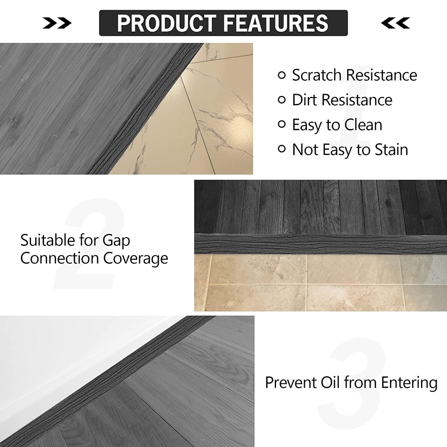 20Ft Floor Transition Strip Self Adhesive Vinyl Cover Floor Strip Flat Divider Transition Strip Wood Grain Design for Laminate Floor Gaps and Doorway Transitions (20Ft x 2 Inch, Gray)