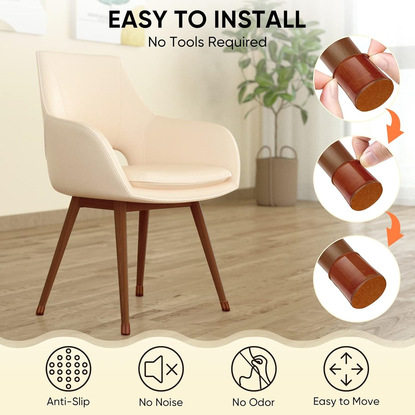 BALEINE 24 Pack Silicone Chair Leg Floor Protectors, Stool Leg Protectors Cap, Non-Slip Chair Leg Caps for Hardwood Floors (Brown, X-Large, 24 Pack)