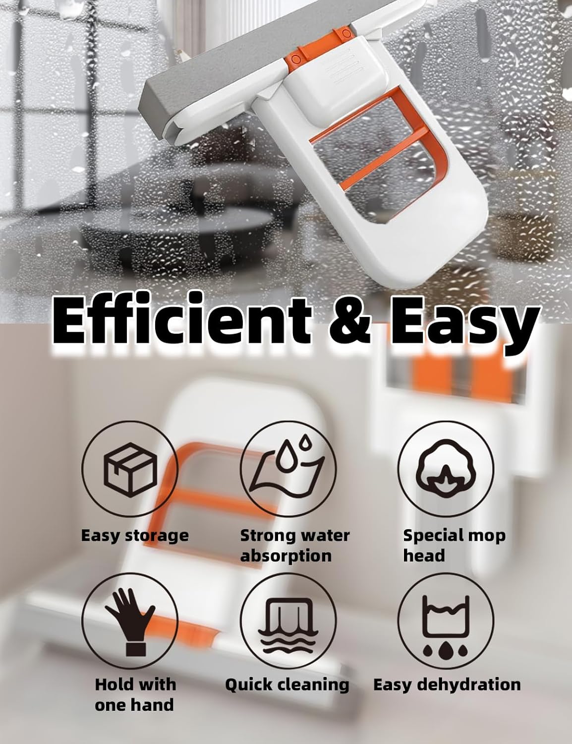 Mini Foldable Desktop Mop, Mini Mop for Small Spaces, Portable Cleaning Sponge Mop for Bathroom, Kitchen, Countertops, Glass, Tile-Wet/Dry Use with One-Hand Squeeze Handle & Replaceable Head (2 Set)