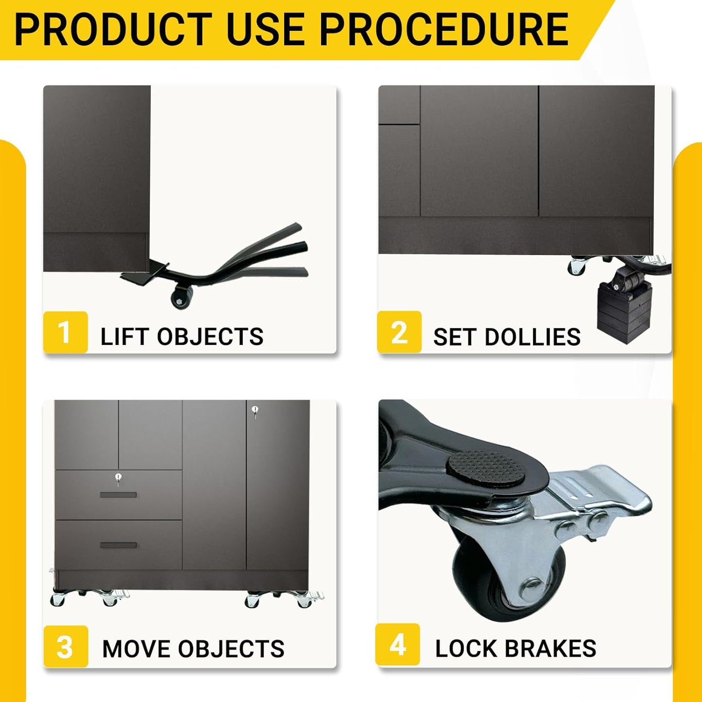 3306Lb Furniture Dolly Set, Furniture Movers with 5 Wheels Heavy Duty, Carbon Steel Panel Heavy Duty Dolly, 360° Rotation with Brake, Double Bearings, Furniture Lifter Move Tool