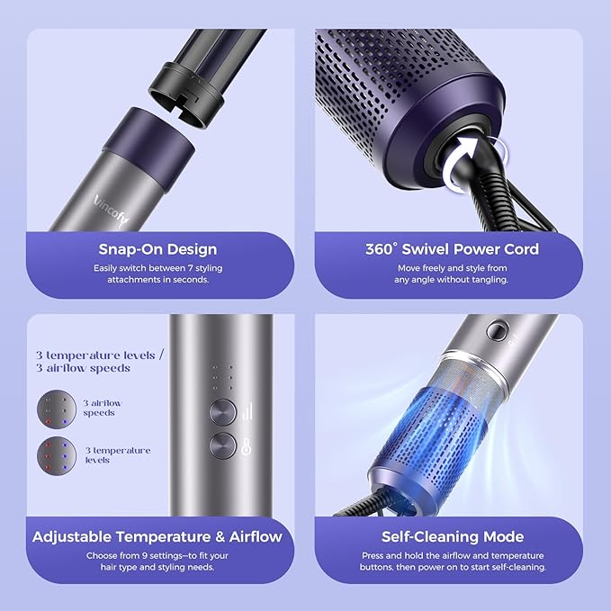 Hair Dryer Brush Blow Dryer, 7-in-1 Hot Air Brush Styler – Fast Drying, Curling, Straightening & Volumizing – 1200W High-Speed Motor 110,000 RPM – All Hair Types – Travel Bag Included