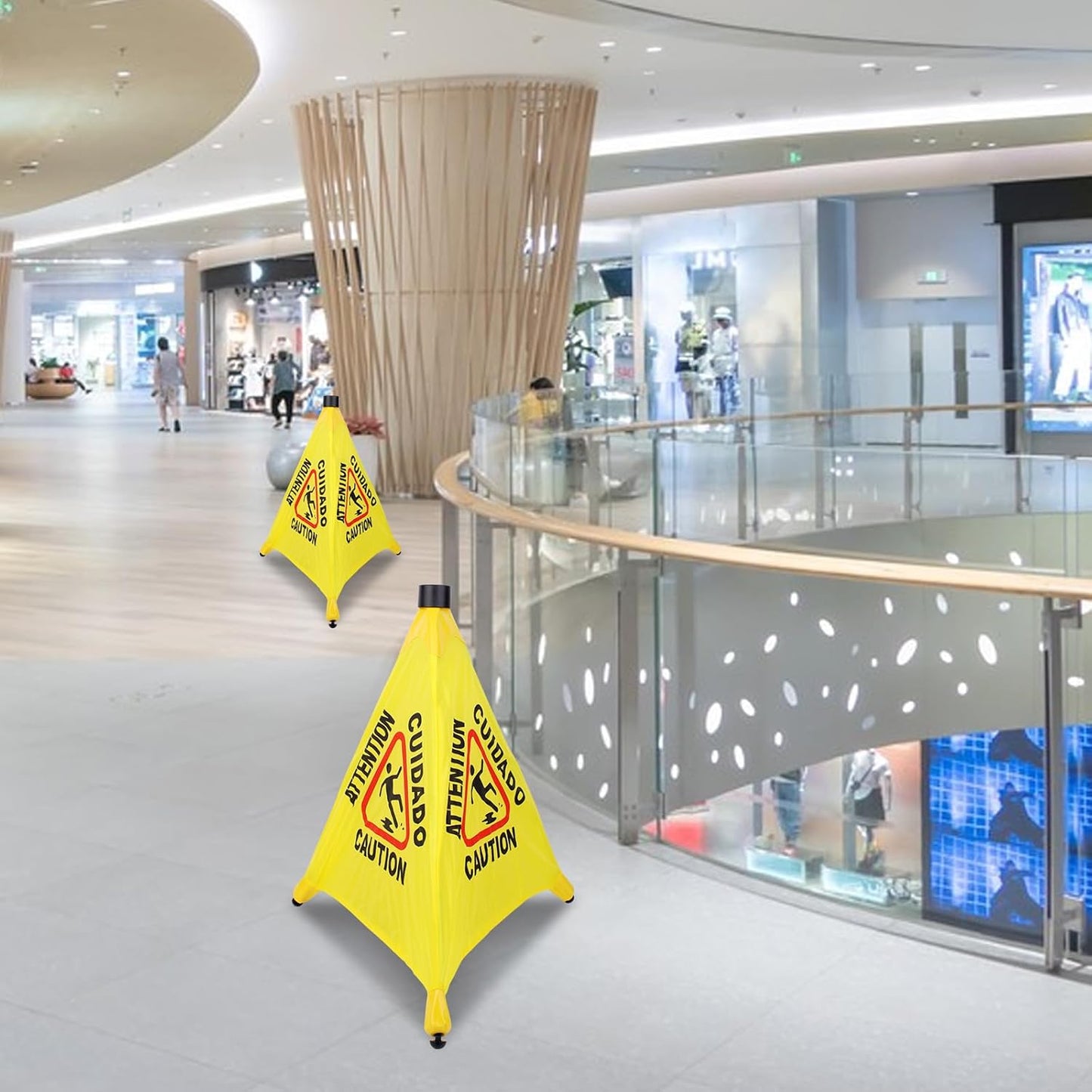 3 Pcs 20 inch Pop up Wet Floor Sign with Storage Tube, Wet Safety Signs Commercial Caution Safety Cone Pop up Caution Sign for Commercial Stores Grocery Restaurant Restroom Office