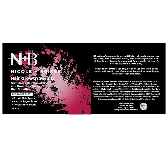 N+B Hair Growth Serum - Helps Promote Thicker, Fuller, & Healthier Hair w/Biotin, Natural-Based Formula, Helps Prevent Hair Fall & Thinning, For Women In All Hair Types - 2oz.