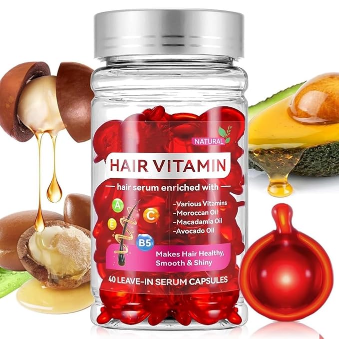 Hair Vitamin Serum 40 Capsules, Leave-in Hair Treatment Serum Conditioner for Dry Frizzy and Damaged Hair.(1 Box)