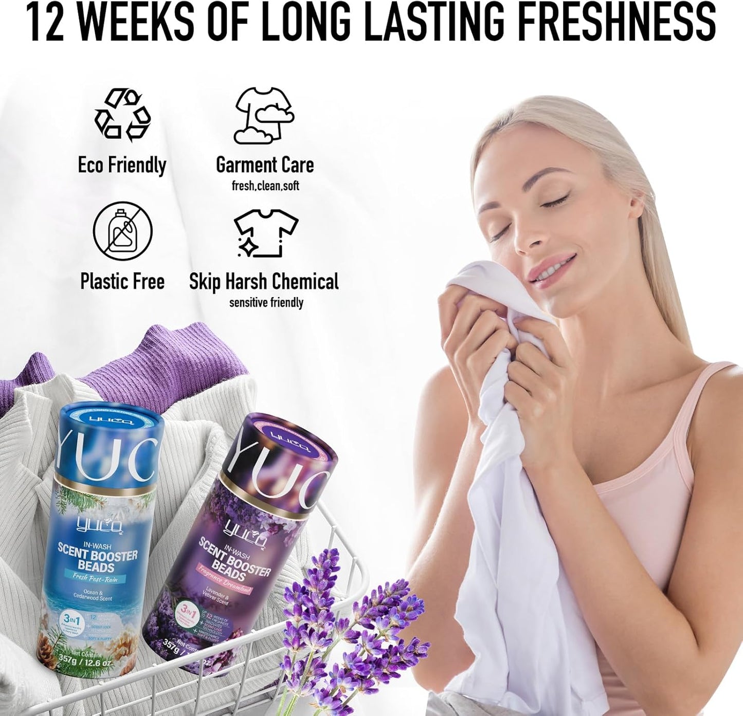 YUCO Scent Beads Laundry Natural,Ultra-Concentrated Two-Color Laundry Beads,Effective Fabric Deodorizer,Soften,Static Free,Microcapsule Technology Scent Lock Fresh Last 12Weeks(Ocean Cedarwood,12.6OZ)