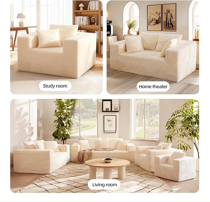 Boneless Cloud Couch Sofa, 3 Seater Deep Seat Modern Lounge Sleeper Couch, No Assemble, Corduroy Compression Upholstered Couches for Living Room, Bedroom, Apartment, Dorm, Office