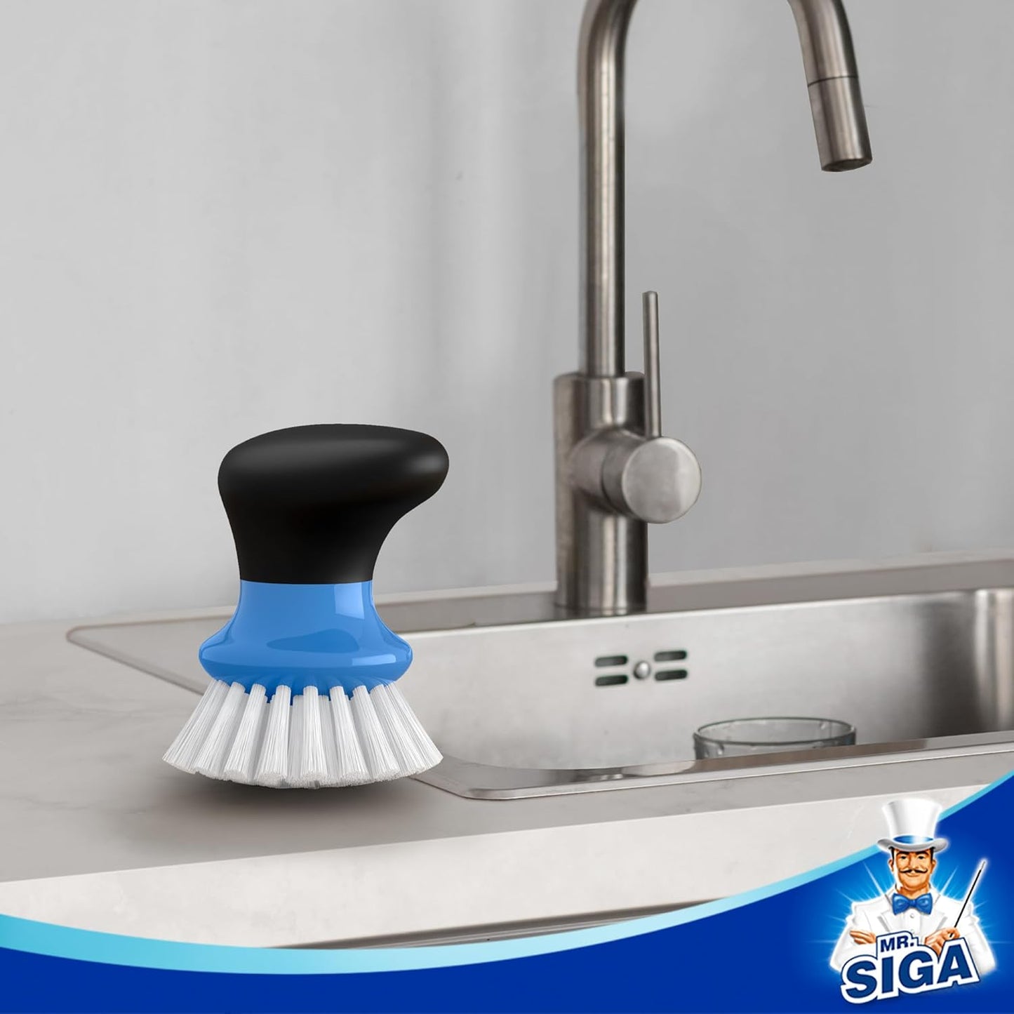 MR.SIGA Dish Scrub Brush, Palm Brush Dish Scrubber with Ergonomic Grip, Kitchen Brushes for Dishes, Blue, Pack of 2