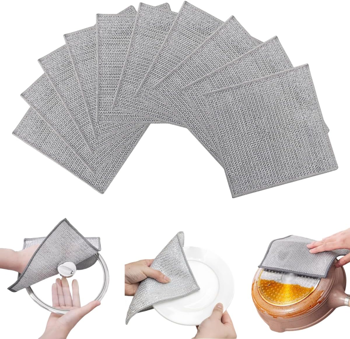 Non Scratch Wire Dishcloth, Wire dishwashing rag,Steel Wool Scrubber,Scrubs & Cleans for Dishes, Sinks, Counters, Stove Tops, Easy Rinsing, Durable (12PCS)