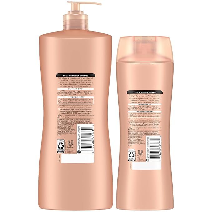 Suave Keratin Infusion Smoothing Shampoo 2-Size Bundle, Gentle Everyday Cleanser for Smooth, Manageable Hair, 48H Frizz Control