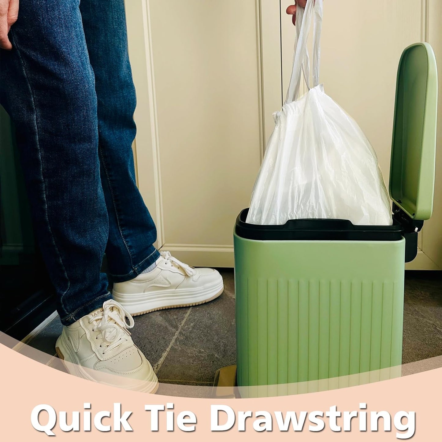 2.6 Gallon Small-Trash-Bags Plastic Drawstring Garbage-Bag - Mini Tiny White Unscented 80 Count For Bathroom Car Can Restroom Office Liners Waste Basket Strong Bulk Inwaysin