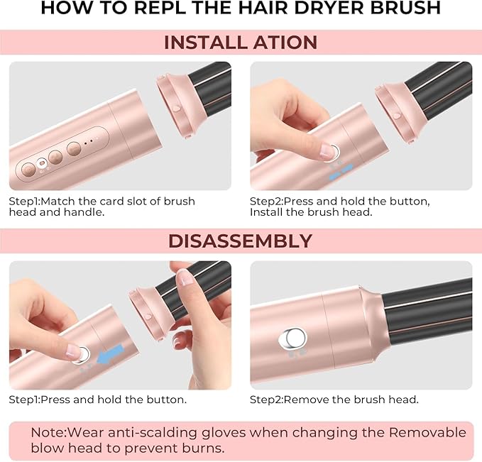 7 in ONE Hair Dryer Brush, Powerful Blow Dryer Brush with Auto- Wrap Curler, Detachable Fast Drying, Volumizing, Curling, Straightening, Ionic Hair Dryer with Diffuser, Hair Styling Tools 100-120V