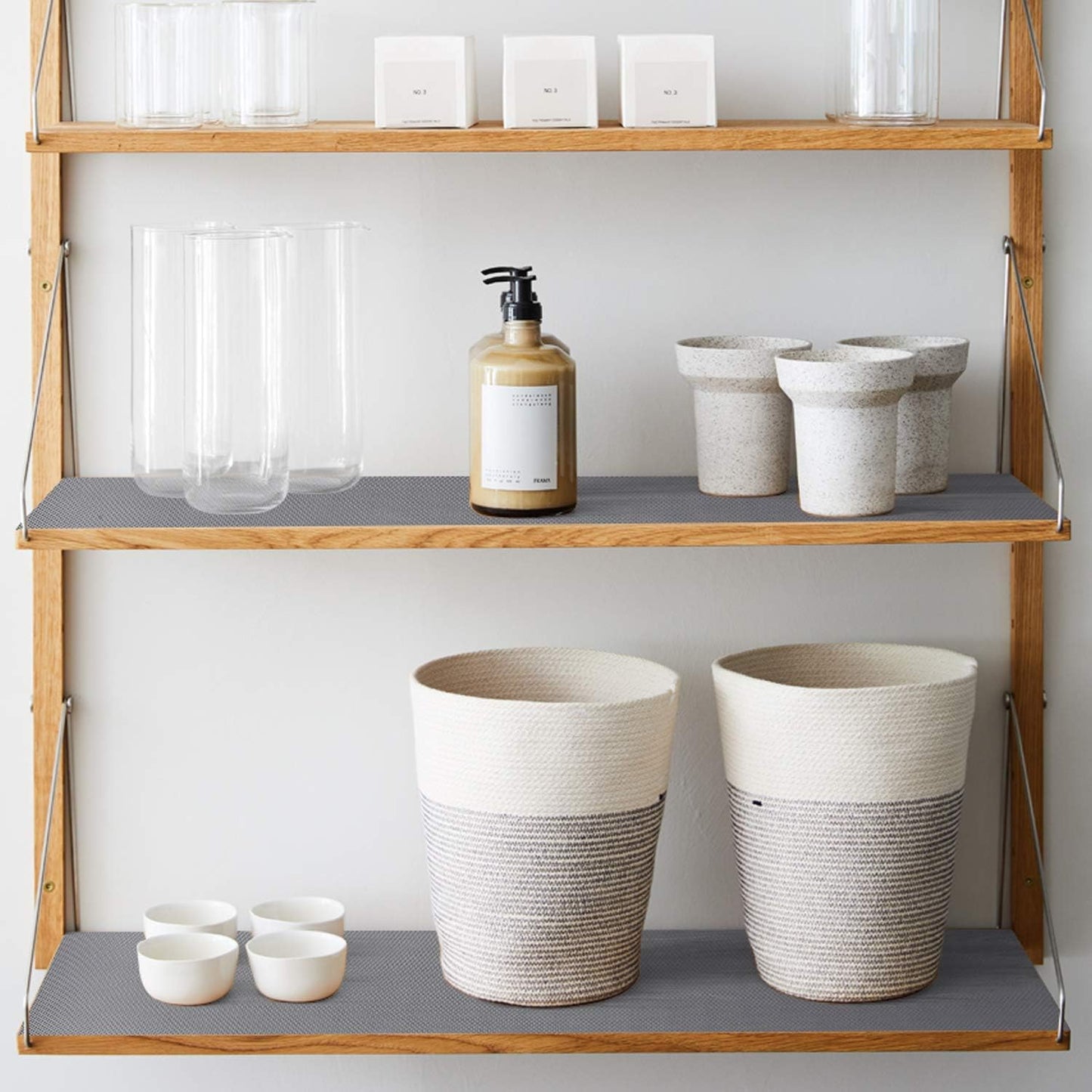 HooTown Shelf Liners Kitchen Cabinet Drawer Mats 11.8 Inch Wide x 59 inches Long, Non Adhesive EVA Plastic Washable Waterproof Pads for Refrigerator, Freezer, Fridge, Pantry Closet, Cupboard, Gray