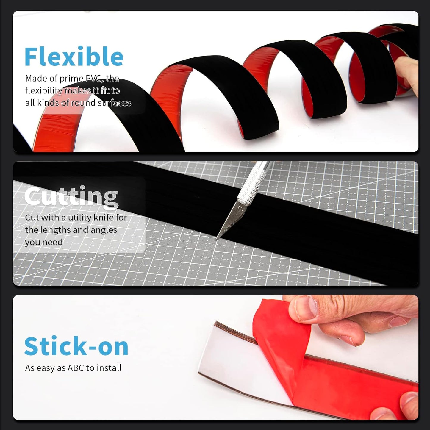 Art3d Self Adhesive Vinyl Floor Transition Strip, Laminate Strip Flat Divider for Joining Gaps, Carpet Threshold Transition, Tiles (4 FT, 1.57in, Black)