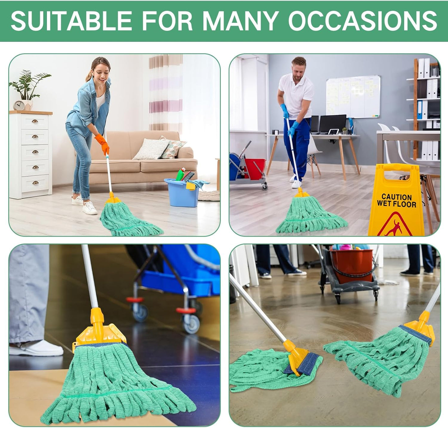 Lallisa 4 Pcs Commercial Mop Head Replacement Tube Microfiber Industrial Looped End Mop Heads Refill for Floor Cleaning for Home Commercial Industrial Use(Large,Green)