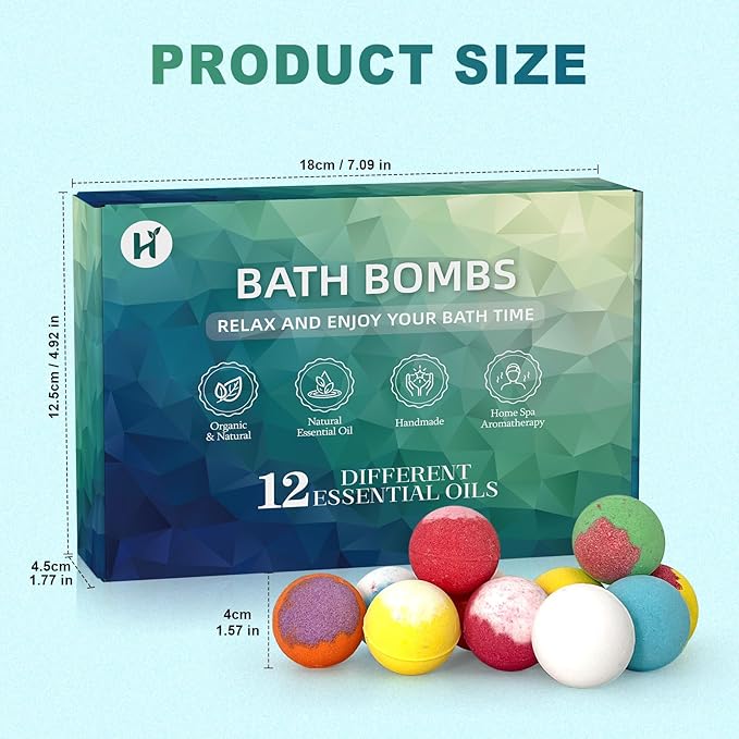 Bath Bombs for Women Mom Her Set, Christmas Stocking Stuffers for Teen Gifts - 12Pack Handmade Natural & Organic, Spa Relaxing Birthday Gifts for Men, Aromatherapy Bubble Bath, White Elephant Gifts