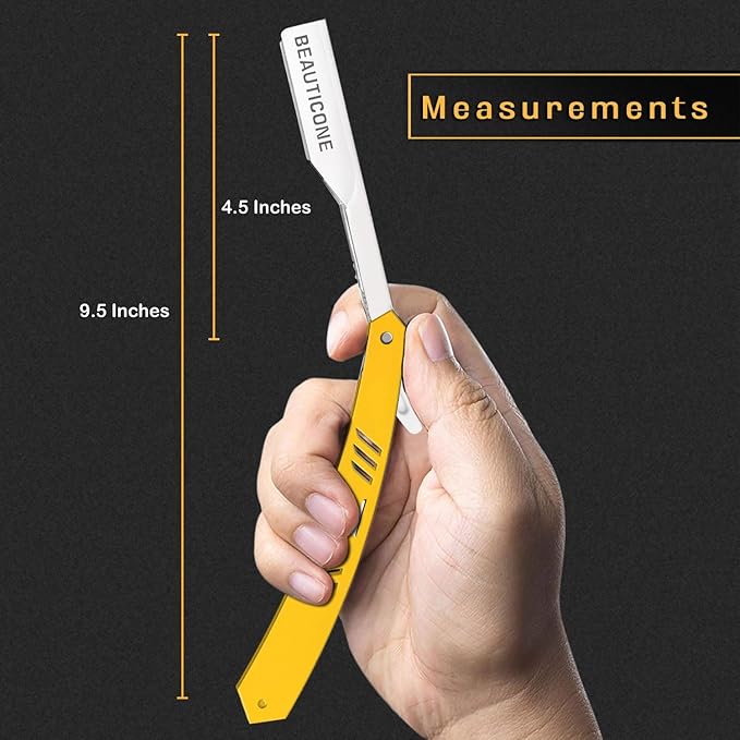 BEAUTICONE Straight Razors for Men, Straight Edge Razor, 100 Single Edge Blades, Stainless Steel, Barber Razor for Men's Shaving, Barber Shaving Knife