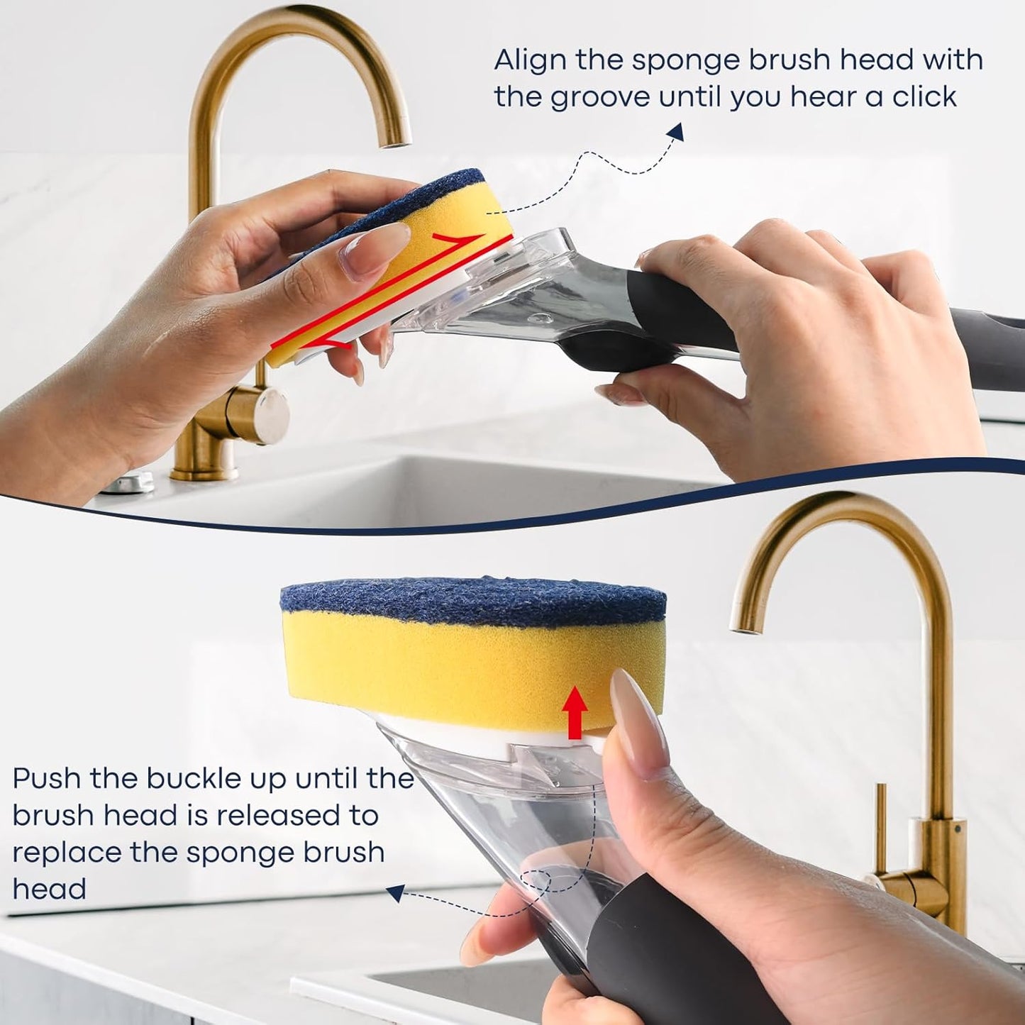 Sponge Brush Refills for OXO Dish Brush, 4 Pack Soap Dispensing Dish Refills, Scrub Replacement Head for Scrubber, Sponge Replacement Head Fits Soap Dispensing Handle